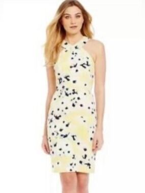 Yellow Floral Halter Sheath Dress